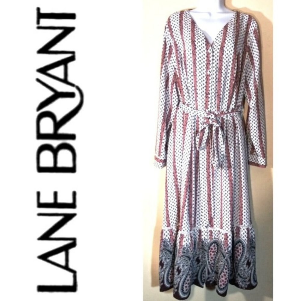 Lane Bryant With Tags Paisley Button Down Long Sleeve Boho Dress